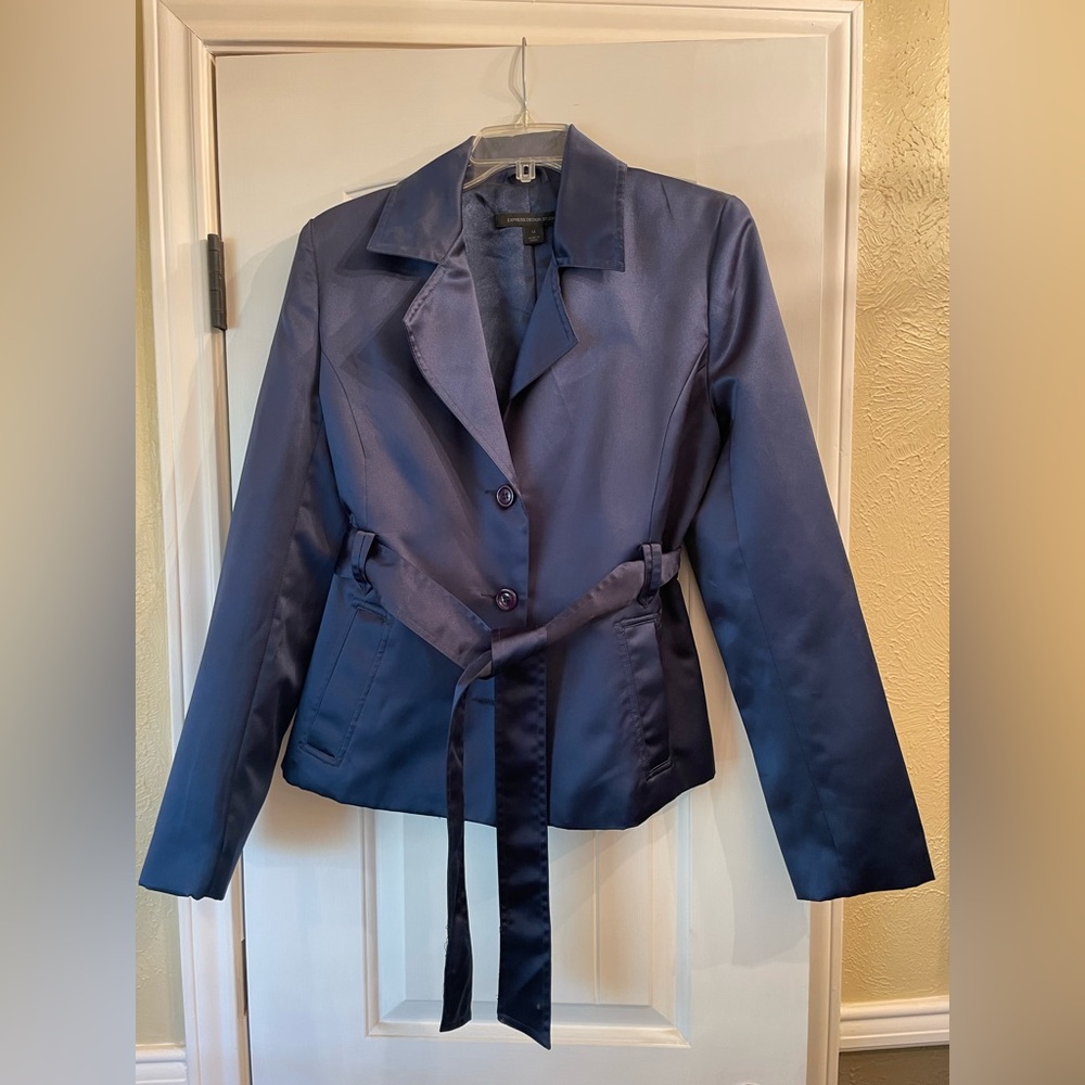 Express navy satin jacket, size M